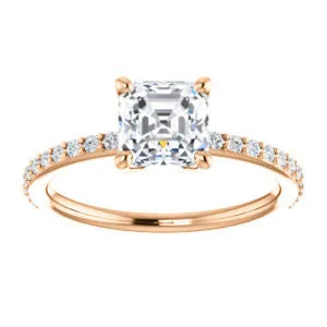 Cubic Zirconia Engagement Ring- The Blaire (Customizable Asscher Cut with Petite Pavé Band)