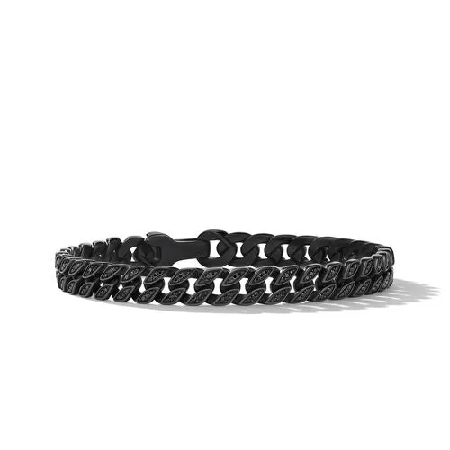 Curb Chain Bracelet in Black Titanium with Black Diamonds, 8mm