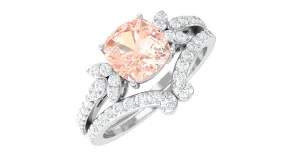 Cushion Cut Morganite and Diamond Bridal Ring Set