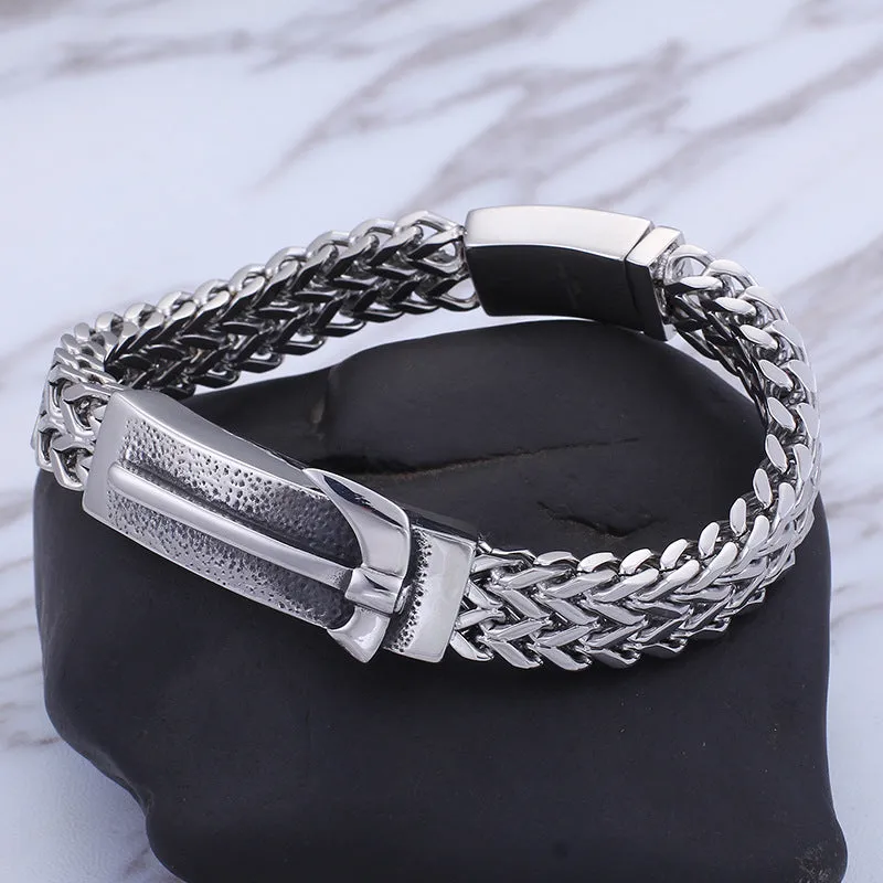 Custom Engraved Titanium Steel Men's Bracelet - Retro European and American Style