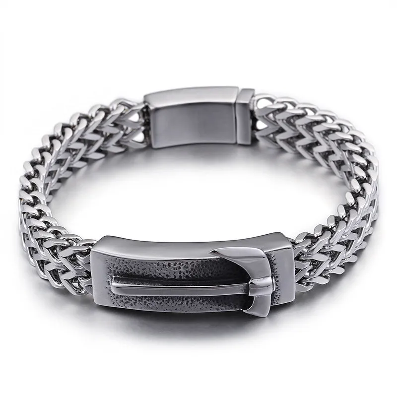 Custom Engraved Titanium Steel Men's Bracelet - Retro European and American Style