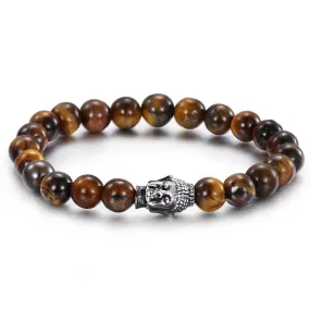 Custom Tiger Eye Bead Bracelet with Titanium Steel Buddha Head for Men - Trendy Retro Design