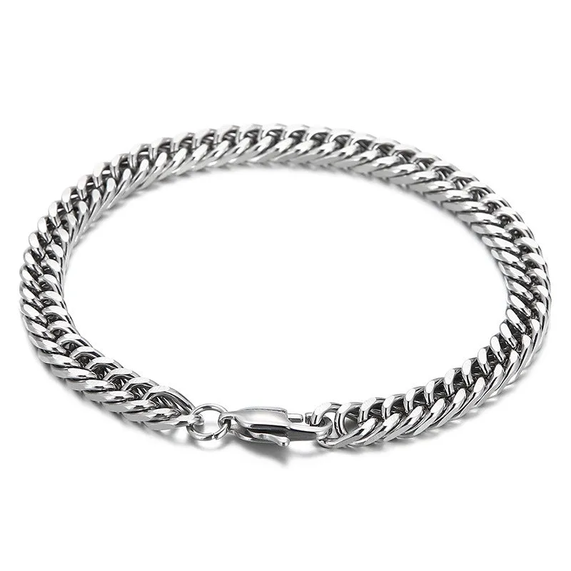 Customizable Handmade Jewelry: Japanese and Korean Inspired Titanium Steel Cuban Chain Bracelets for Men and Women