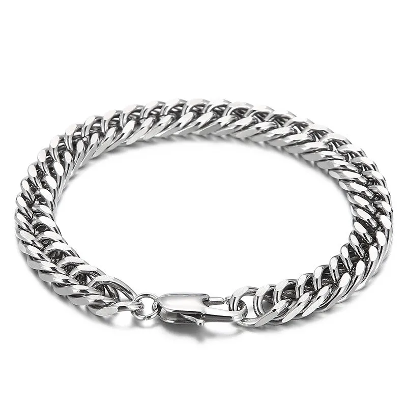 Customizable Handmade Jewelry: Japanese and Korean Inspired Titanium Steel Cuban Chain Bracelets for Men and Women