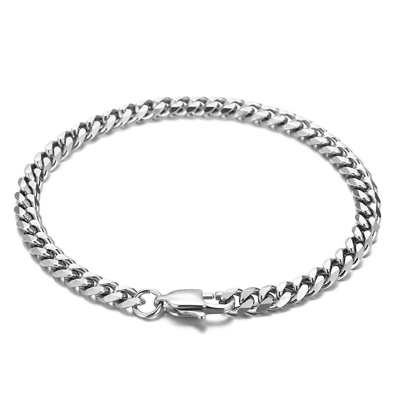 Customizable Handmade Jewelry: Japanese and Korean Inspired Titanium Steel Cuban Chain Bracelets for Men and Women