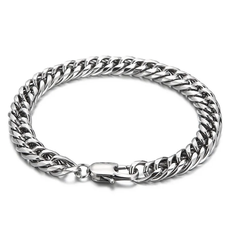 Customizable Handmade Jewelry: Japanese and Korean Inspired Titanium Steel Cuban Chain Bracelets for Men and Women