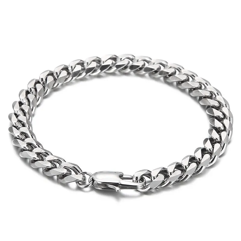 Customizable Handmade Jewelry: Japanese and Korean Inspired Titanium Steel Cuban Chain Bracelets for Men and Women