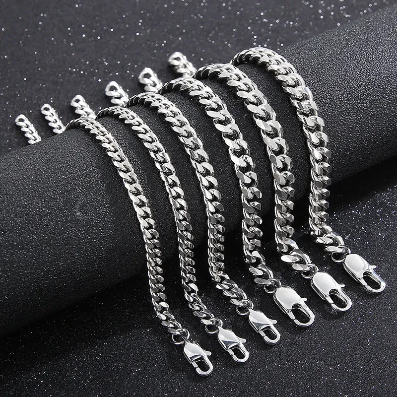 Customizable Handmade Jewelry: Japanese and Korean Inspired Titanium Steel Cuban Chain Bracelets for Men and Women