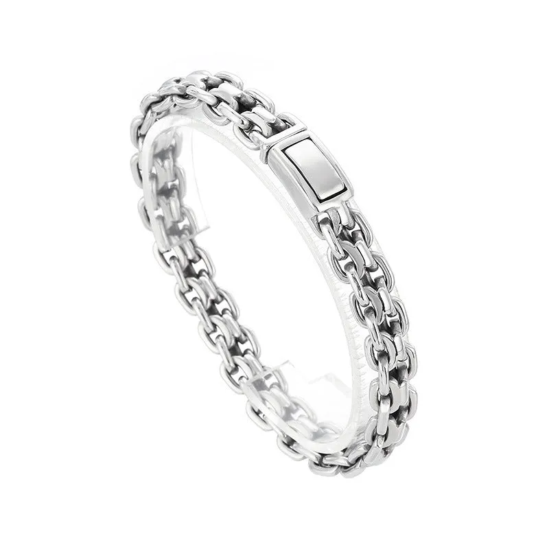 Customizable Modern Men's Stainless Steel and Titanium Bracelet with Interlocking Design