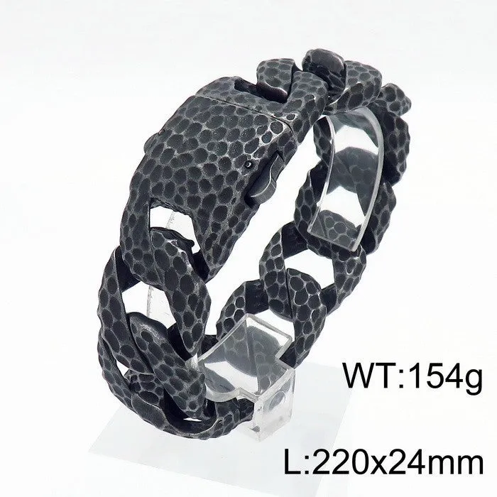 Customizable Retro Titanium Steel Men's Bracelet with Snap Button Design and Boiled Black Pattern