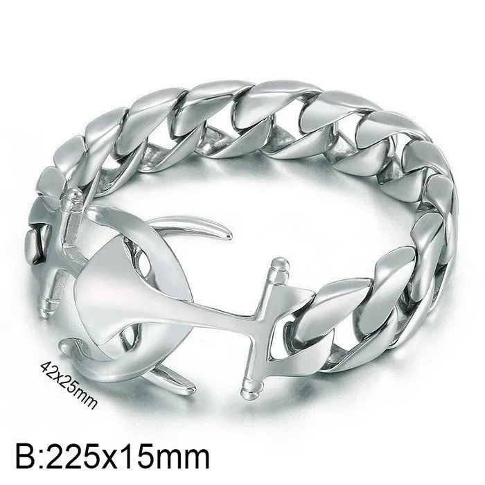 Customizable Titanium Steel Anchor Bracelet for Men - Punk Style Accessories