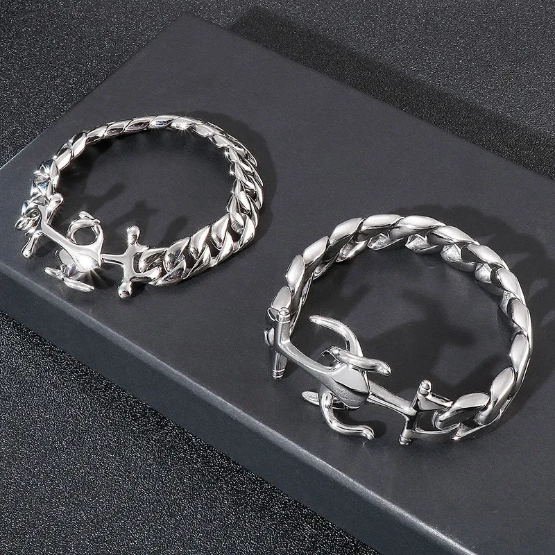 Customizable Titanium Steel Anchor Bracelet for Men - Punk Style Accessories