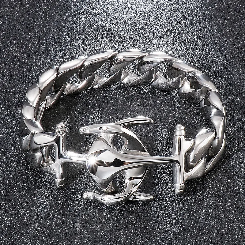 Customizable Titanium Steel Anchor Bracelet for Men - Punk Style Accessories