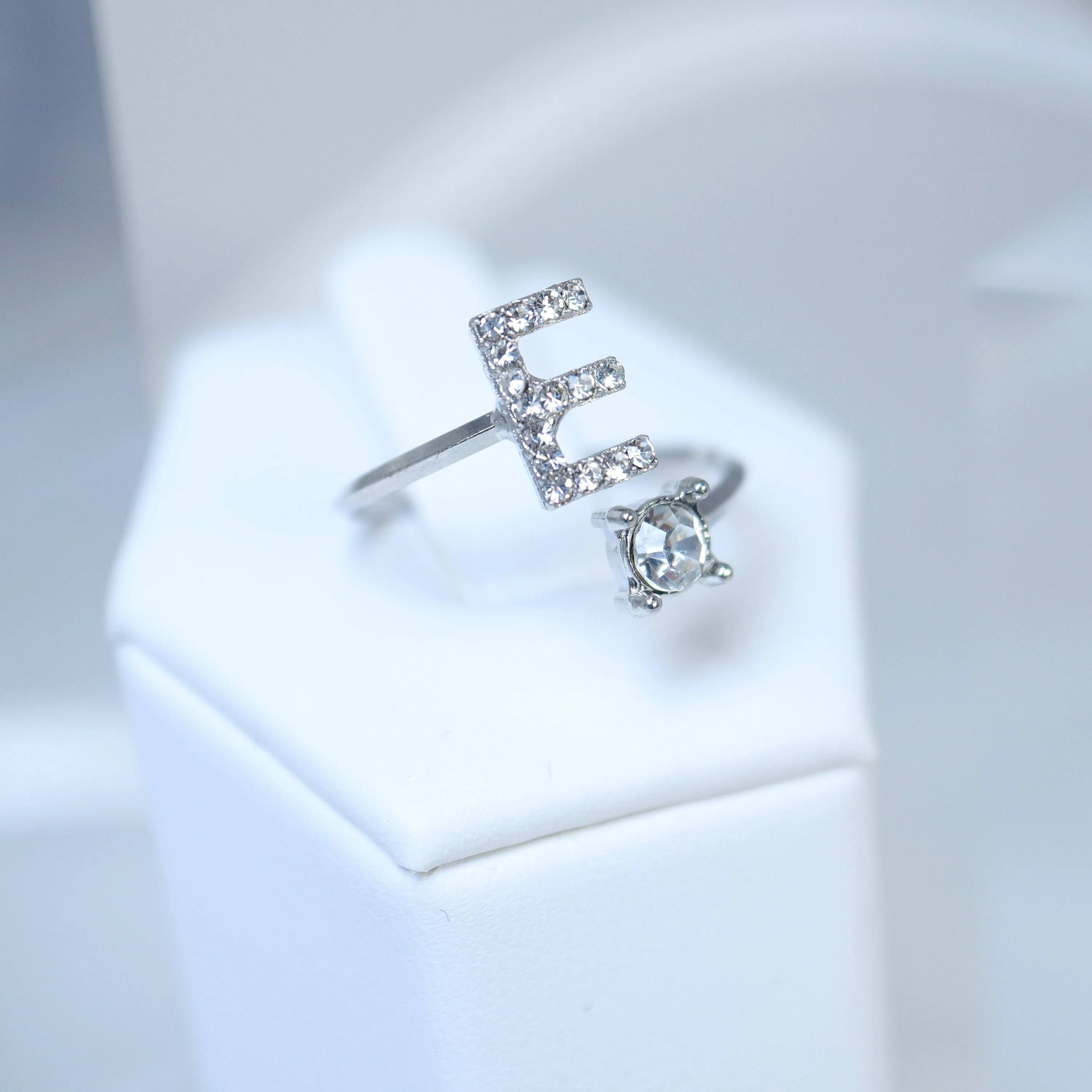 Dainty Crystal E Alphabet Statement Ring, Promise Ring For a Friend, Friendship ring.