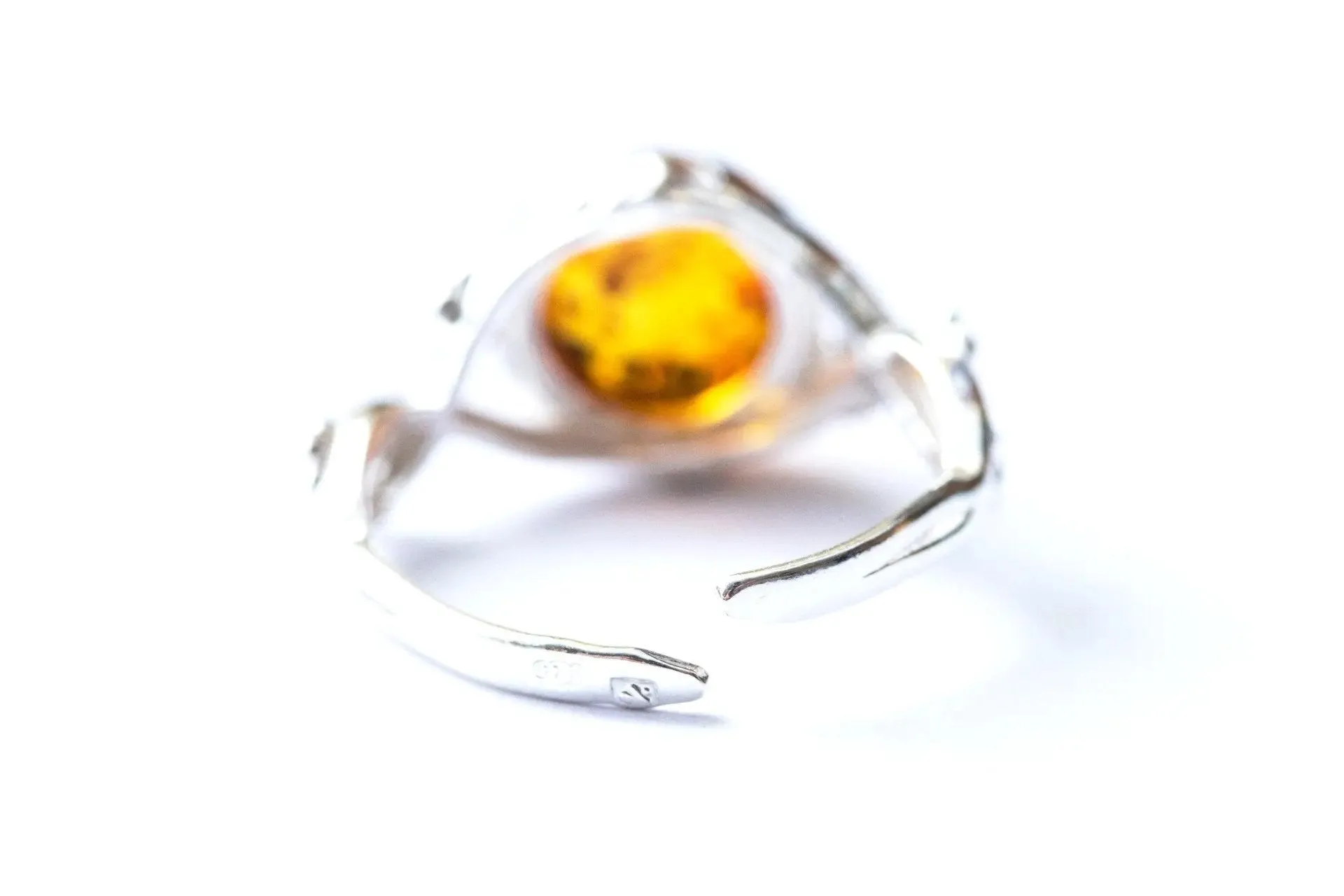 Dainty Floral Amber Ring - Elegant Sterling Silver Band with Baltic Amber Gem | Perfect Gift for Her