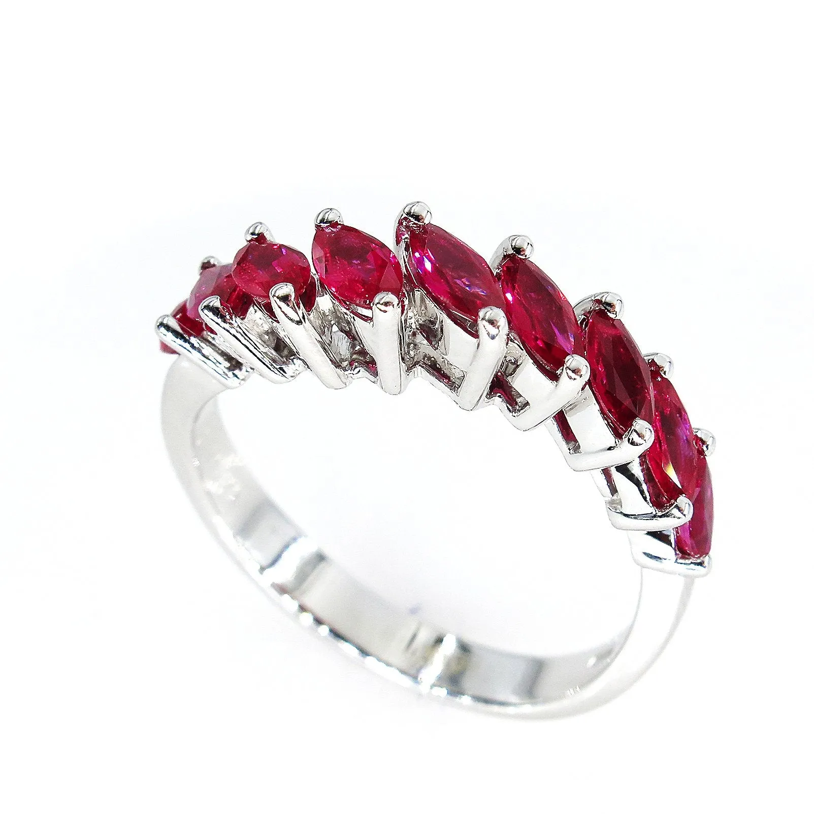 DAMIANI 2.0ct Red RUBY Marquise Estate Wedding ANNIVERSARY 18k White Gold Band Ring