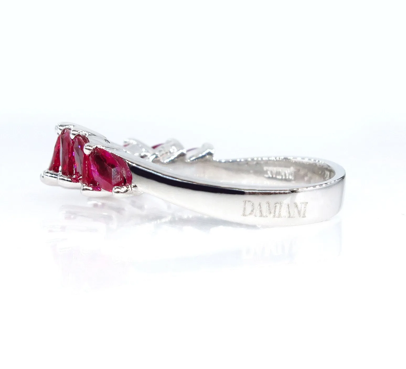 DAMIANI 2.0ct Red RUBY Marquise Estate Wedding ANNIVERSARY 18k White Gold Band Ring