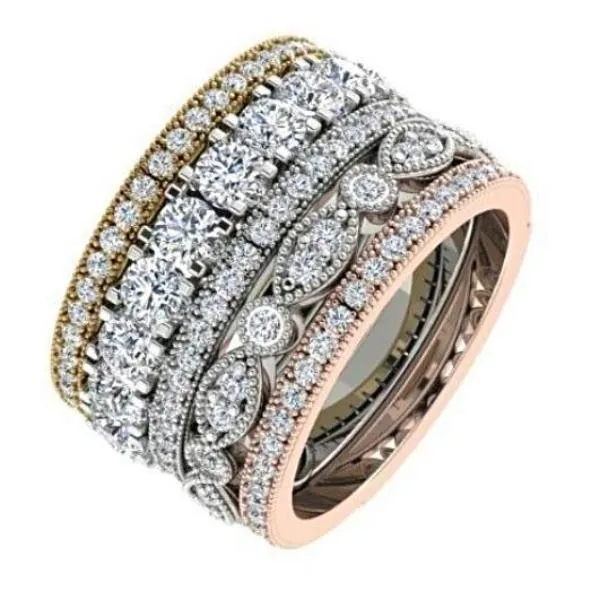 Diamond Stacked Bands Anniversary Rings 18k Gold 1.74 cwt