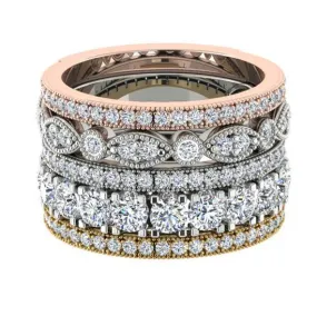 Diamond Stacked Bands Anniversary Rings 18k Gold 1.74 cwt