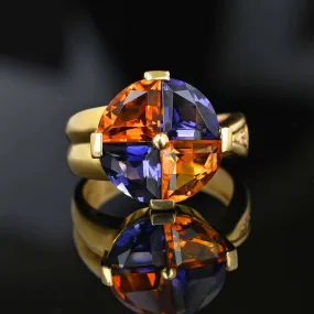 Diamond Trillion Cut Purple Iolite Citrine Ring in 14K Gold