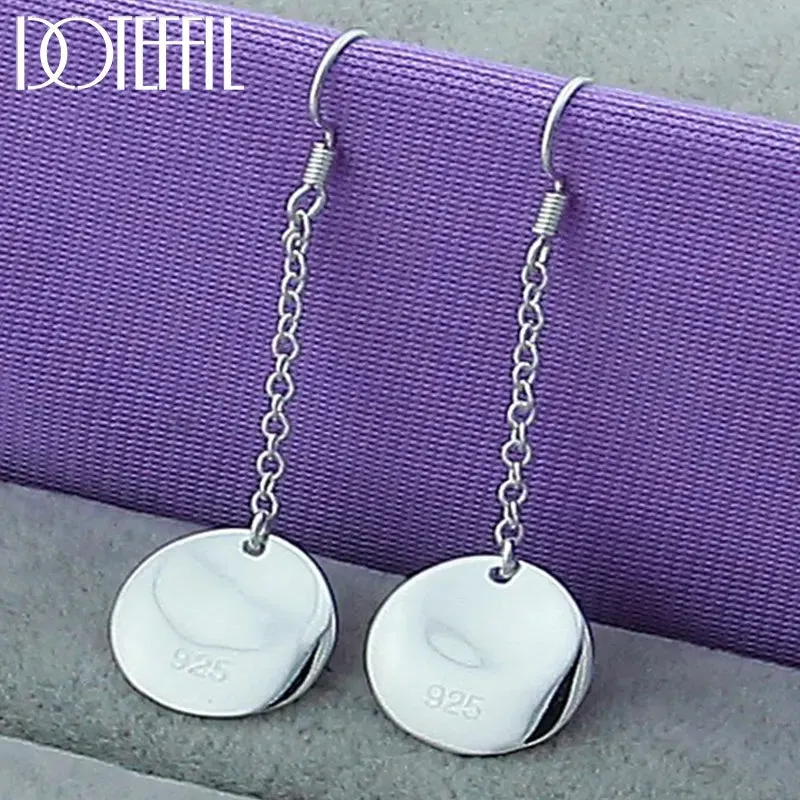 DOTEFFIL 925 Sterling Silver Smooth Long Drop Earrings for Woman Fashion Charm Jewelry