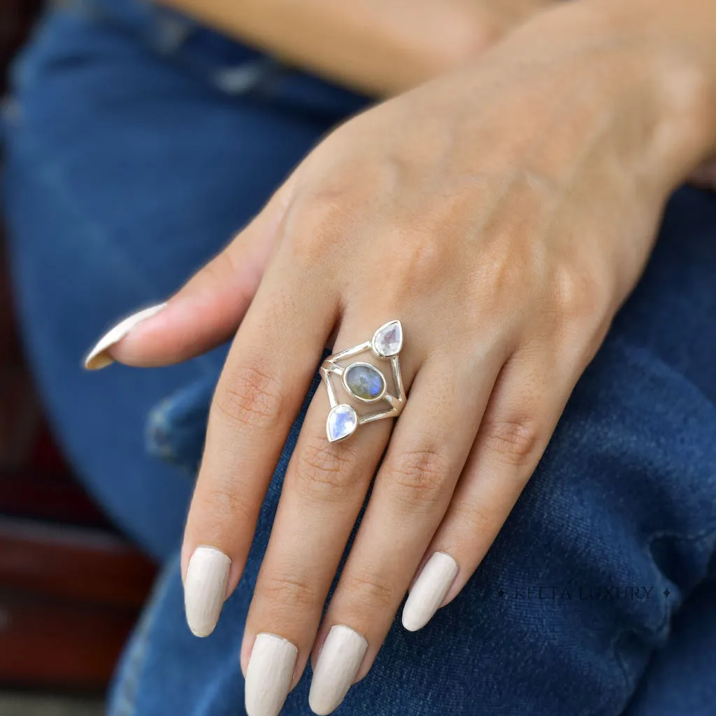 Double Delight - Moonstone & Labradorite Ring