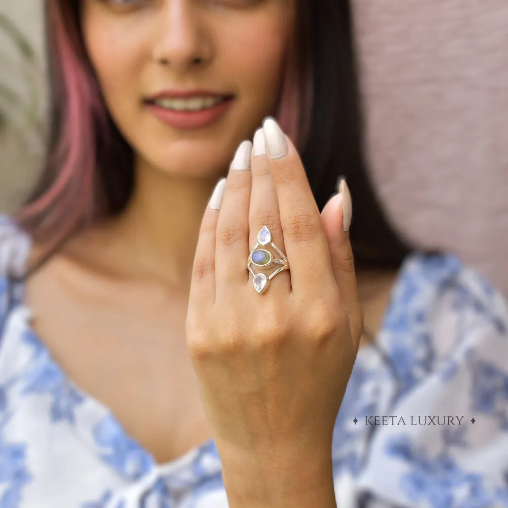 Double Delight - Moonstone & Labradorite Ring