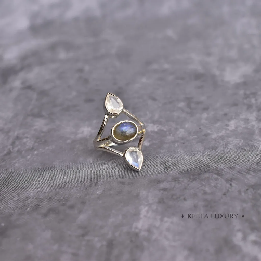 Double Delight - Moonstone & Labradorite Ring