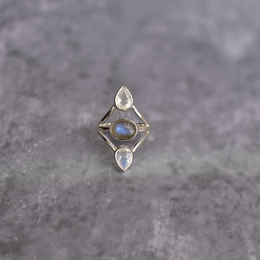 Double Delight - Moonstone & Labradorite Ring