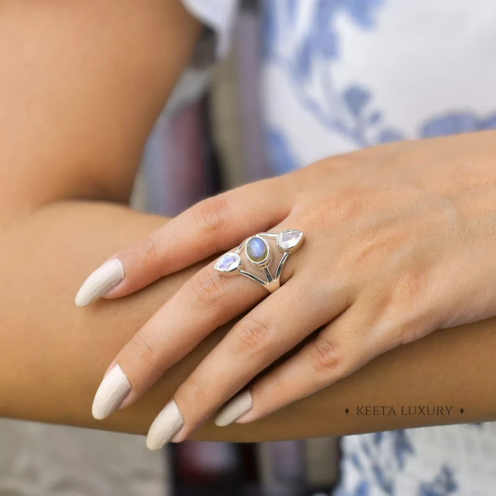 Double Delight - Moonstone & Labradorite Ring