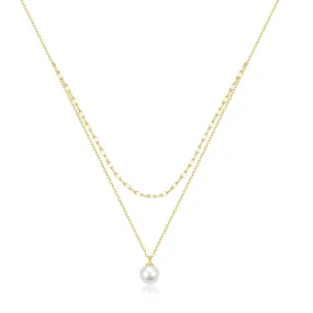 Double Layer Chain Pearl Pendant Necklace