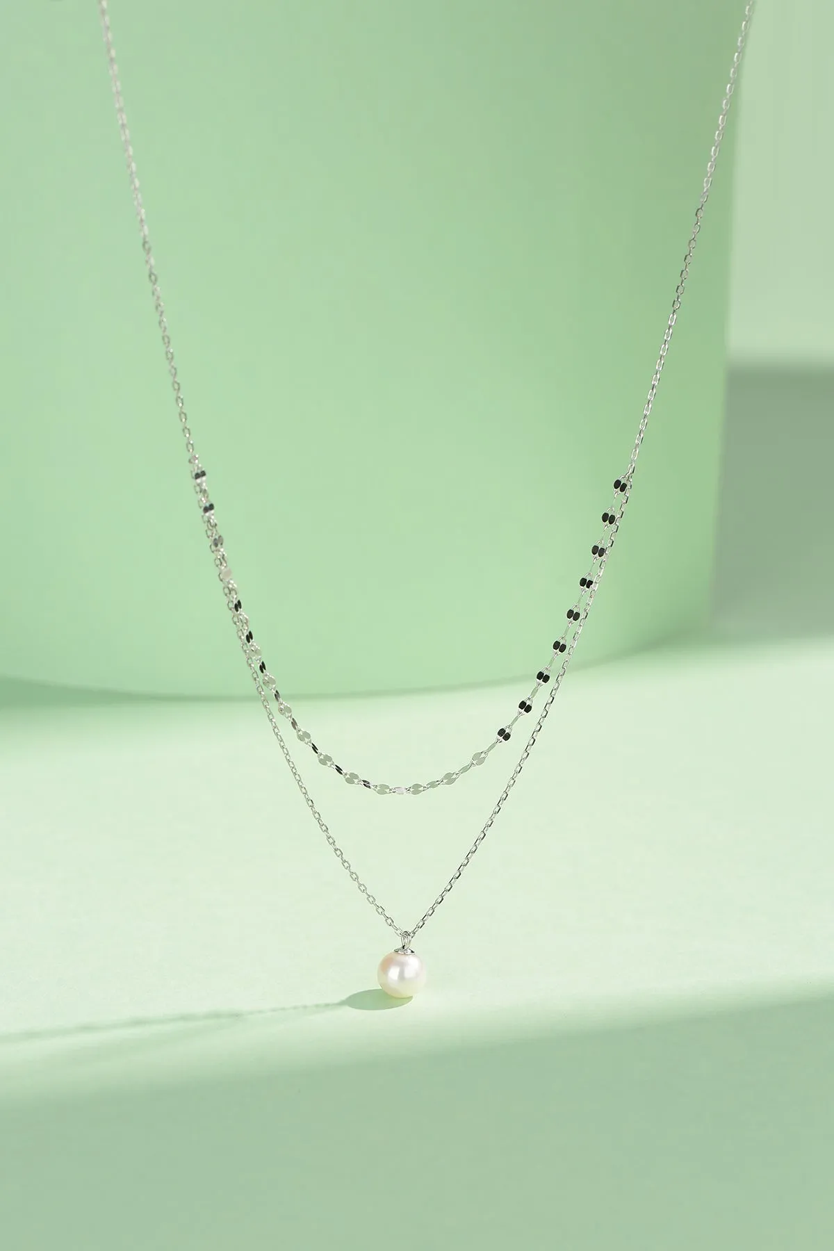 Double Layer Chain Pearl Pendant Necklace