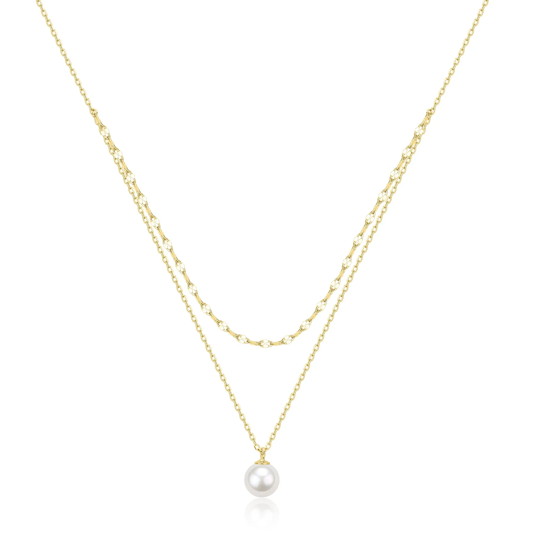 Double Layer Chain Pearl Pendant Necklace