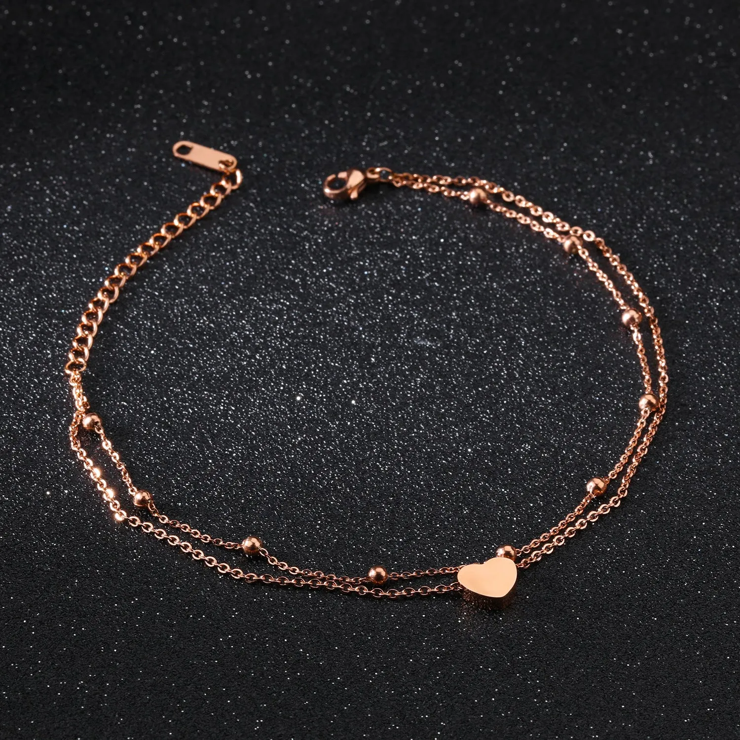 Double-Layer Rose Gold-Plated Love Anklet Bracelet