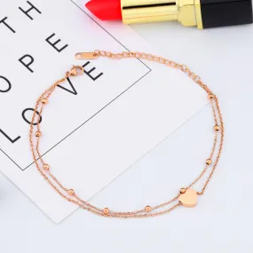 Double-Layer Rose Gold-Plated Love Anklet Bracelet