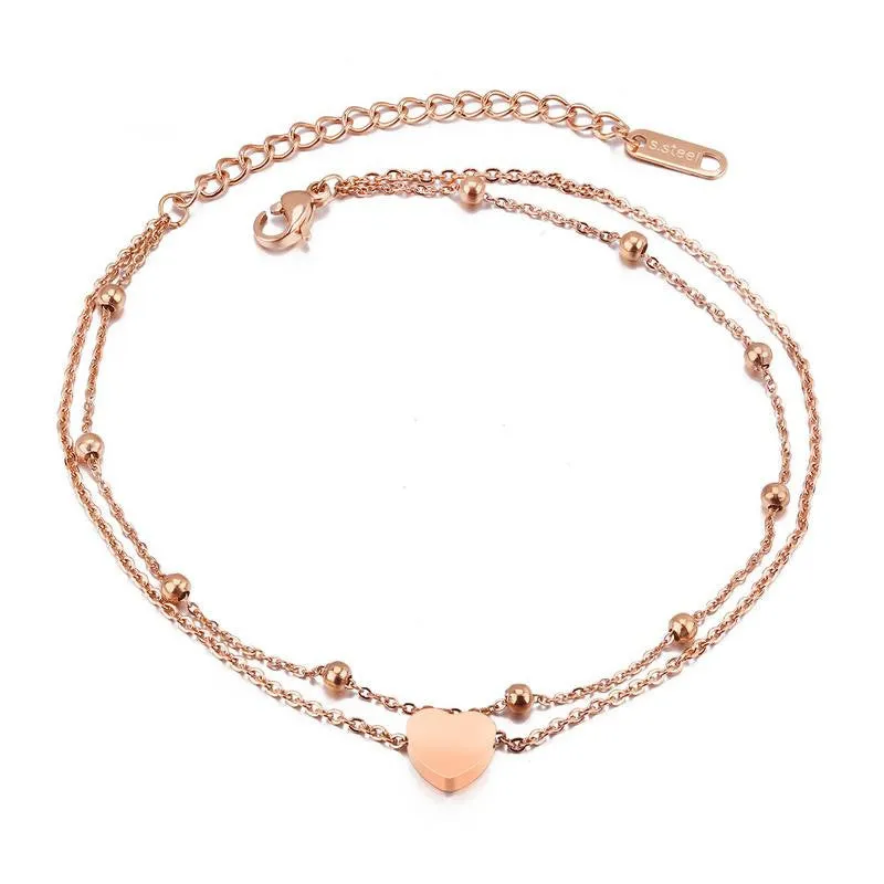 Double-Layer Rose Gold-Plated Love Anklet Bracelet