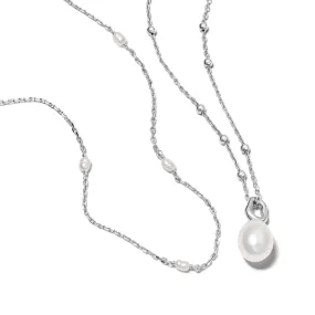 Double Pearl Necklace Layering Set Sterling Silver