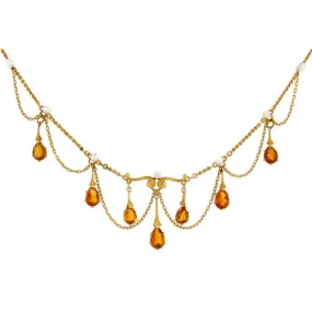 Edwardian Citrine & Pearl Necklace