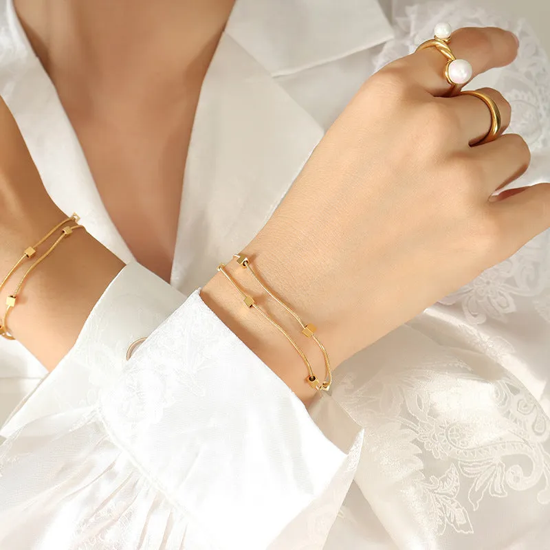 Elegant French Minimalist Gold-Plated Bracelet with Snake Bone Chain