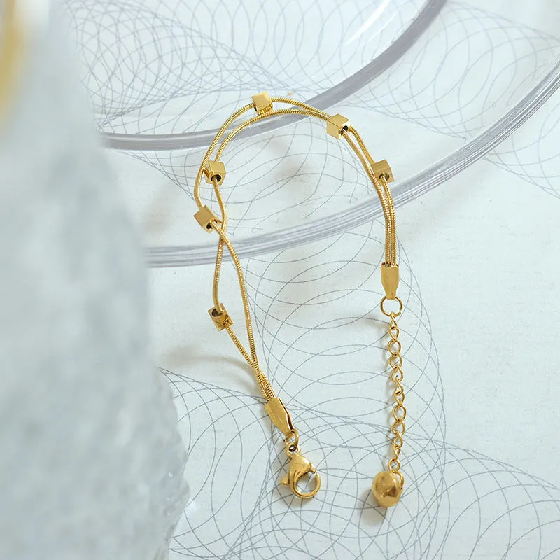 Elegant French Minimalist Gold-Plated Bracelet with Snake Bone Chain