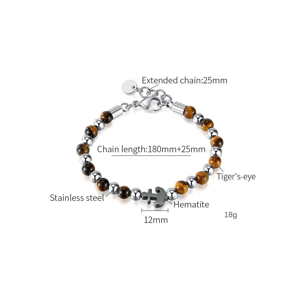 Elegant Men's Stainless Steel and Tiger Eye Bracelet with Puzzle Piece Charm - Durable and Stylish Accessory