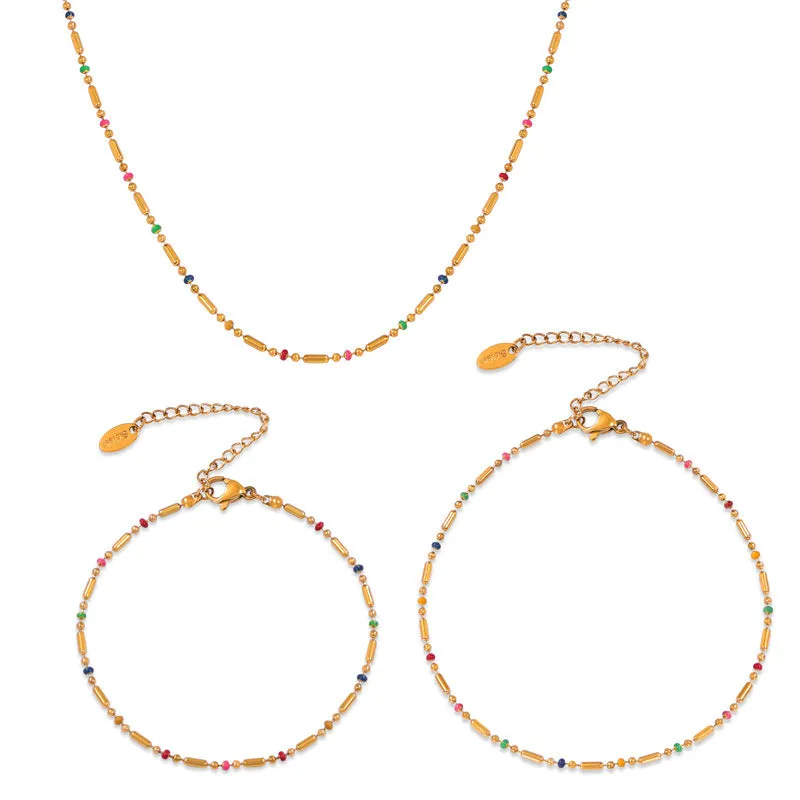 Elegant Titanium Jewelry Set with Korean-Inspired Rice Bead Chain Design