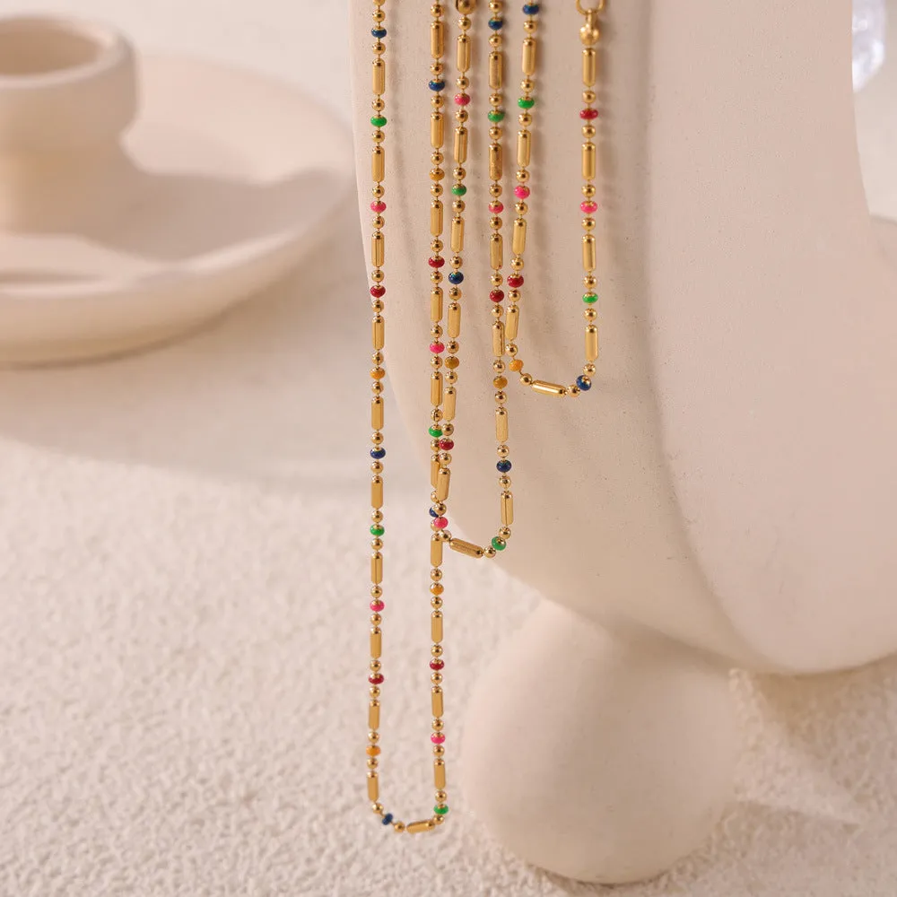 Elegant Titanium Jewelry Set with Korean-Inspired Rice Bead Chain Design