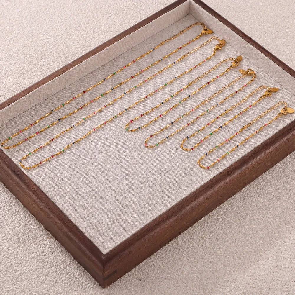 Elegant Titanium Jewelry Set with Korean-Inspired Rice Bead Chain Design