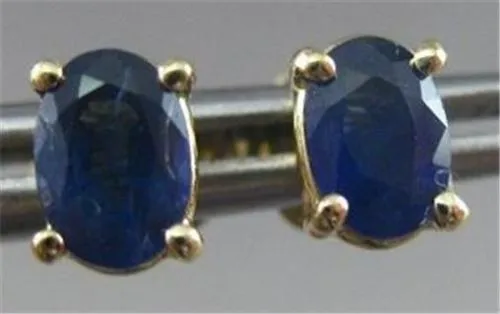 ESTATE 1.20CT AAA SAPPHIRE 14KT YELLOW GOLD SOLITAIRE OVAL STUD EARRINGS #22317