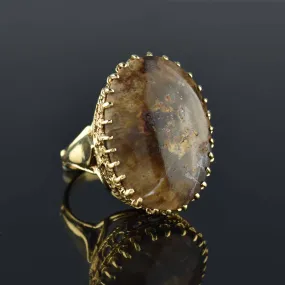 Estate 14K Gold Huge Cabochon Jasper Ring