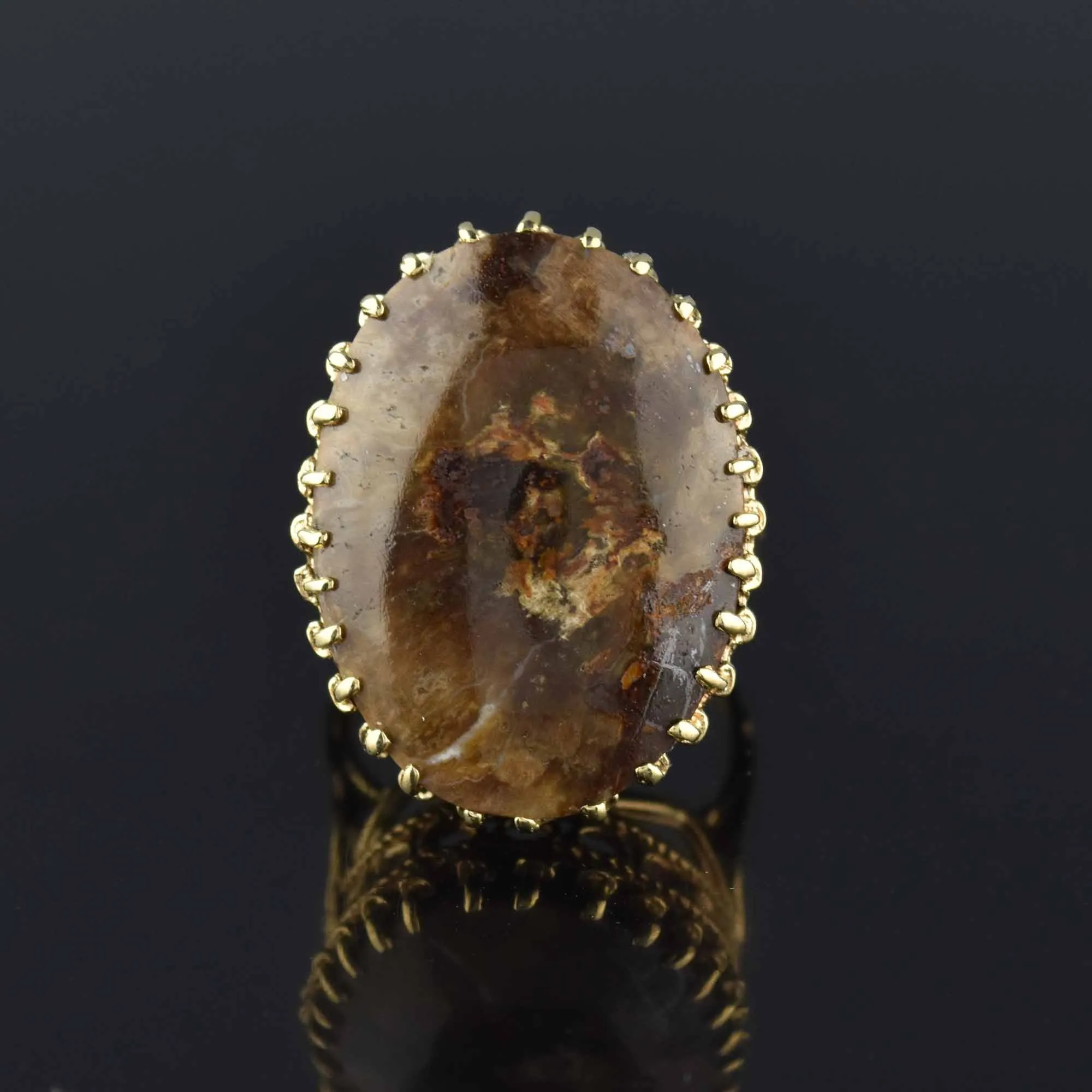 Estate 14K Gold Huge Cabochon Jasper Ring