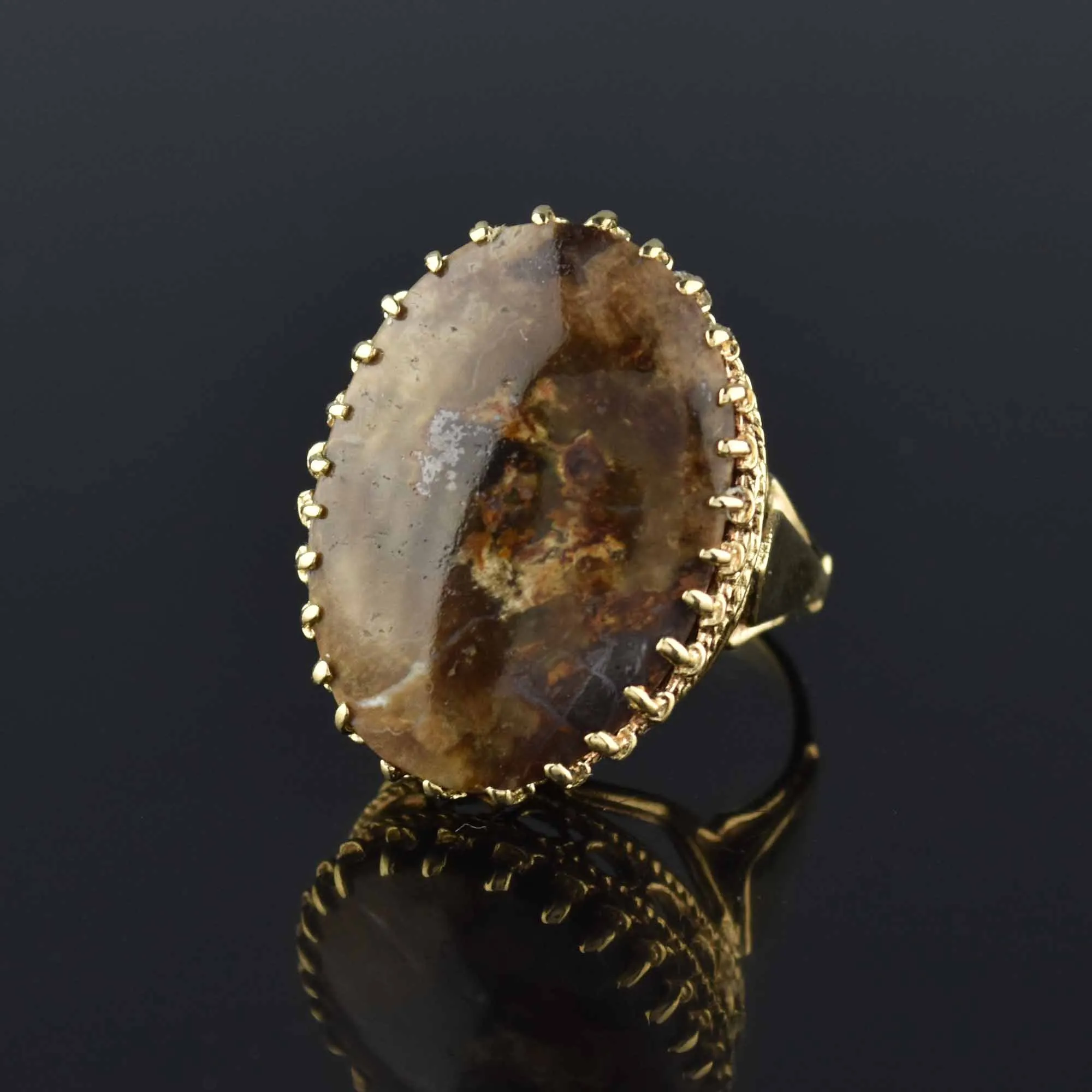 Estate 14K Gold Huge Cabochon Jasper Ring