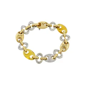 Estate 18KT Two Tone Gold Amber And Diamond Link Bracelet