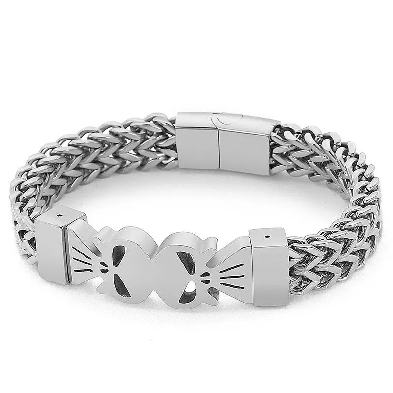 European-American Hip-Hop Style Double Skull Titanium Steel Bracelet